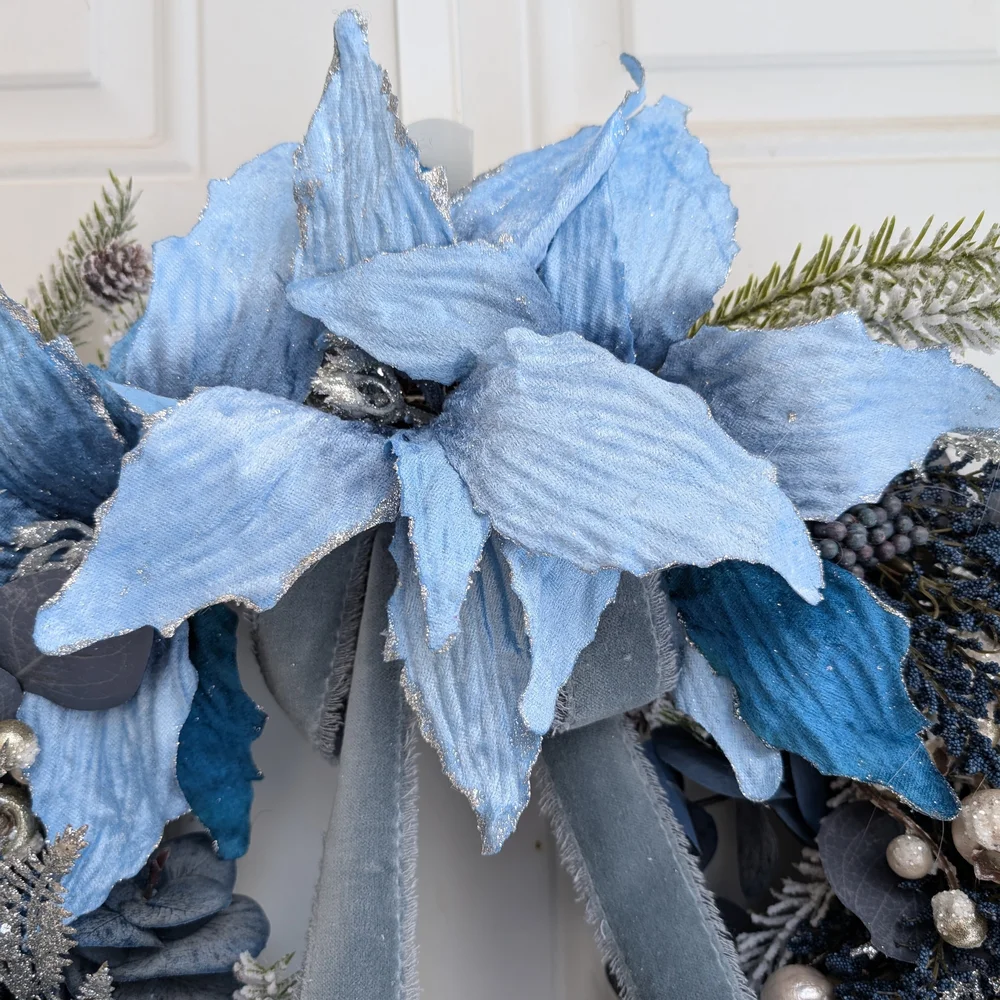 Elegant Blue and Silver Holiday Wreath